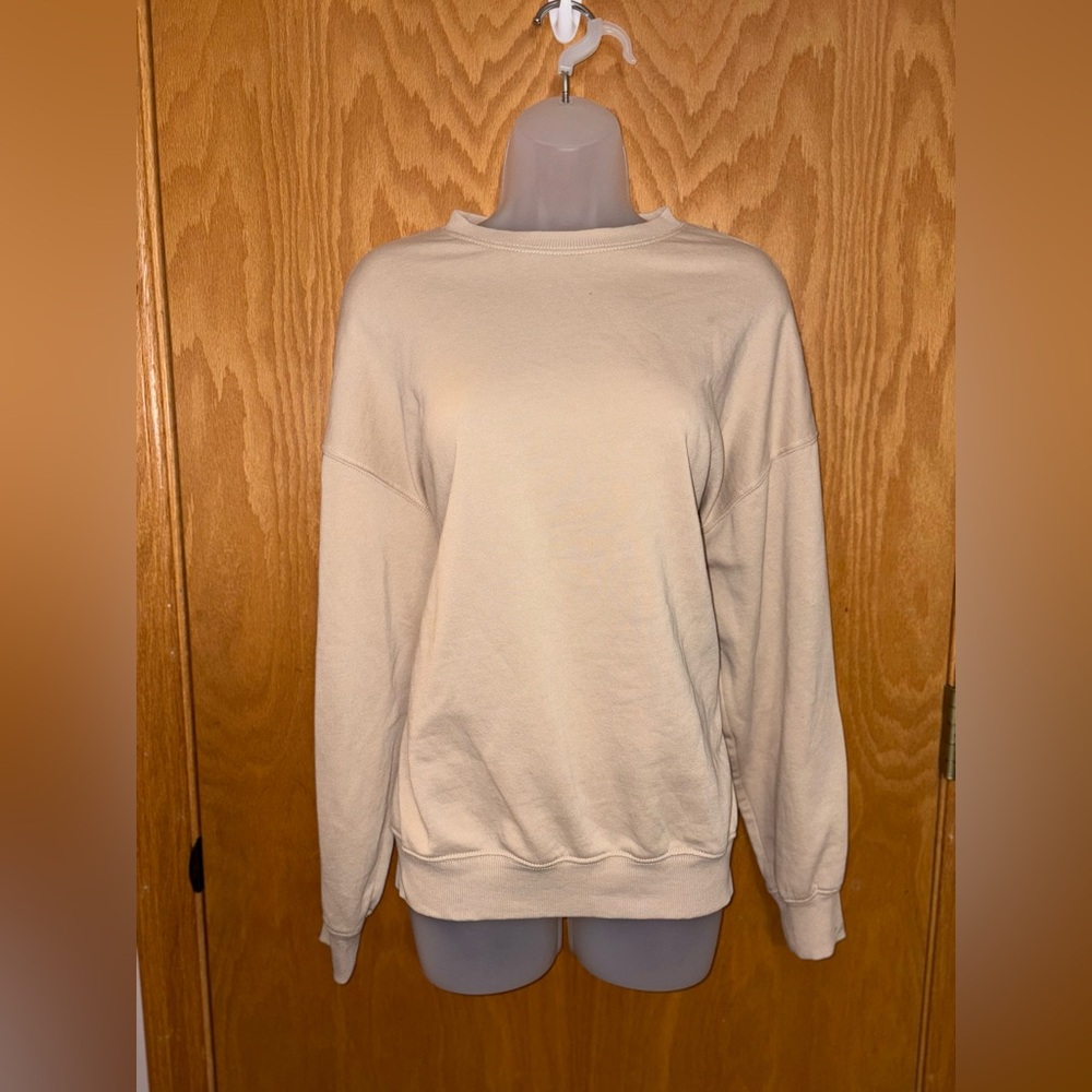 Minimalist Beige Crewneck Sweatshirt | Small | Cozy Neutral Pullover